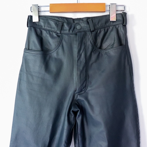 Charcoal gray vintage very high-rise leather pants - Picture 4 of 8